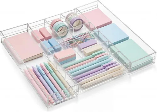 Miniatura 8 de Briwooody 1 pieza organizador de cajones de escritorio de acrílico de 2 pulgadas de altura, bandejas organizadoras de cajones expandibles con 8