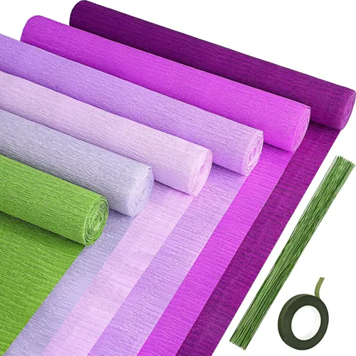 Miniatura 16 de Gersoniel 57 piezas de papel crepé de flores de bricolaje, 6 rollos de hojas de papel crepé de 1.58 onzas, 50 piezas de alambre de hierro floral
