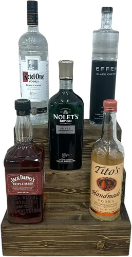 Miniatura 14 de Estantería de exhibición escalonada hecha a mano, exhibición de barra de tres niveles, organizador de barra, exhibición de botellas de licor