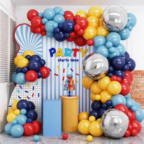 Miniatura 12 de Kit de arco de globos azul negro y blanco, kit de guirnalda de globos azul marino blanco negro con globos de látex plateado metálico globos de Azul