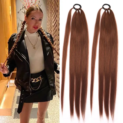 Miniatura 9 de Extensiones de cola de caballo, 2 piezas sintéticas con banda de pelo envolvente alrededor de las extensiones de cabello trenzadas, cola de moño