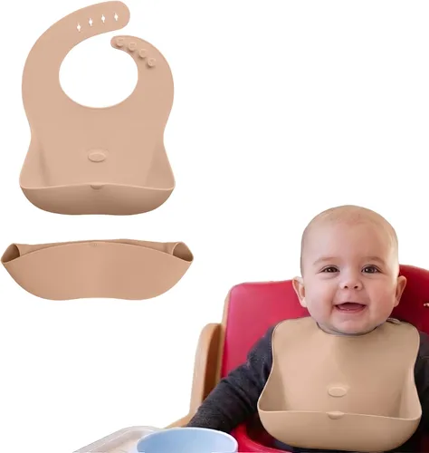 Abiie Ruby Wrapp - Baberos de silicona para bebés con bolsillo frontal, babero impermeable, resistente a las manchas, baberos de silicona para niños