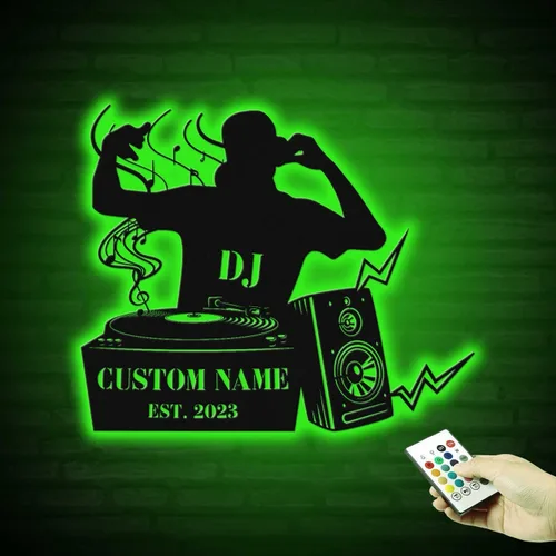 Letrero de pared personalizado con nombre de reproductor de DJ con luz LED, luz LED DJ, regalo de DJ personalizado, decoración de pared con nombre