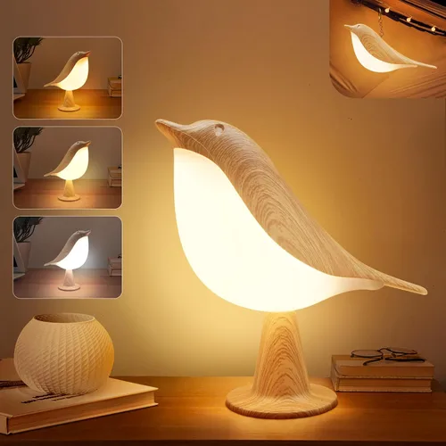 VViN Lámpara de Escritorio Pequeña 2 en 1, Lámpara de Mesa Inalámbrica con Forma de Pájaro con Regulador de 3 Temperaturas de Color y Sensor Táctil