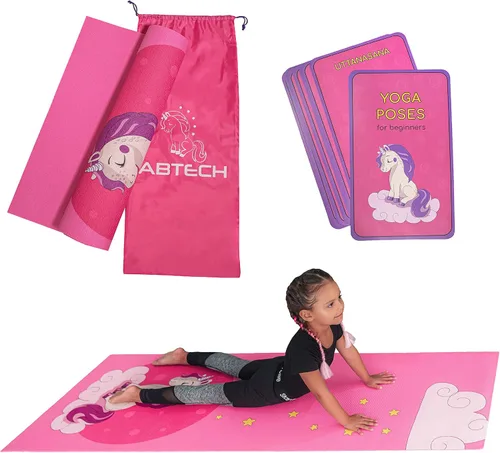 Miniatura 11 de Set de Esterillas de Yoga para Niños de ABTECH - Cómoda Esterilla de Yoga Infantil de Dinosaurio para Niño con 12 Tarjetas de Yoga, Bolsa de Panda