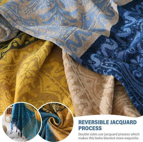 Miniatura 6 de Manta bohemia tejida para sofá, manta jacquard colorida de chenilla más suave, decoración hippie para sofá, silla, 60 x 75 pulgadas, azul marino