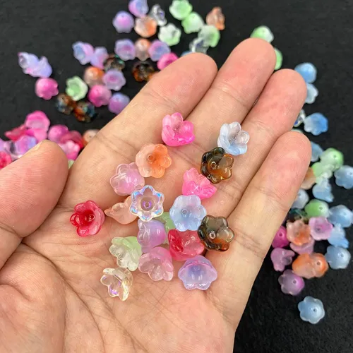 Miniatura 6 de Cuentas de flores, 140 cuentas de cristal sueltas de trompeta mixta, cuentas de vidrio sueltas de campana, cuentas espaciadoras con agujero