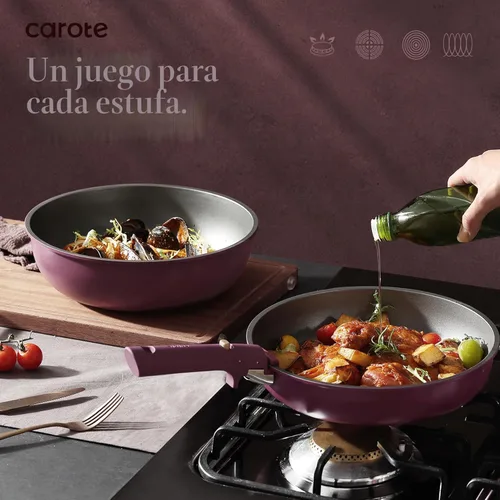 Miniatura 4 de CAROTE Juego de 21 ollas y sartenes, juego de utensilios de cocina antiadherentes, mango desmontable, juegos de utensilios de cocina de inducción