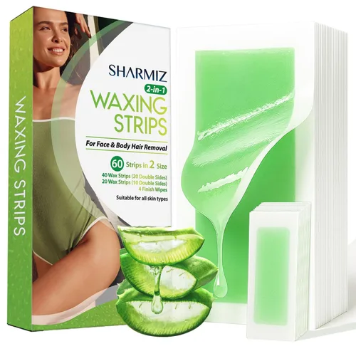 Kit de tiras de cera para depilación: 60 piezas, 40 tiras de cera para el cuerpo y 20 tiras de depilación facial para cara, cejas, brazos, piernas,