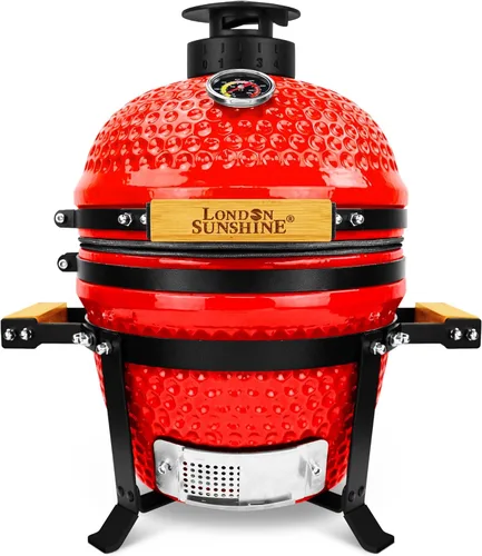 Miniatura 8 de Parrilla Kamado de cerámica mejorada de 13 pulgadas con tapa de ventilación de aire impermeable, ahumador portátil de carbón de mesa para cocinar al