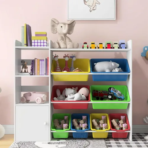 Xilingol Organizador de Almacenamiento de Juguetes para Niños, Organizadores de Juguetes de 4 Niveles con 8 Contenedores de Almacenamiento Blanco