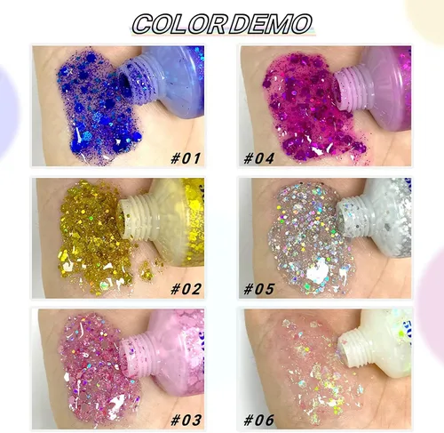Miniatura 3 de Brillantina para la cara azul, traje de neón brillante, para fiesta, lentejuelas holográficas, maquillaje en gel con purpurina corporal (01# azul)
