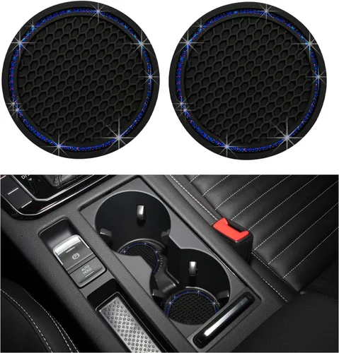 Miniatura 7 de Dickno 2 piezas de portavasos brillantes para automóvil, portavasos de inserción para taza de automóvil de 7 cm con diamantes de imitación, tapete