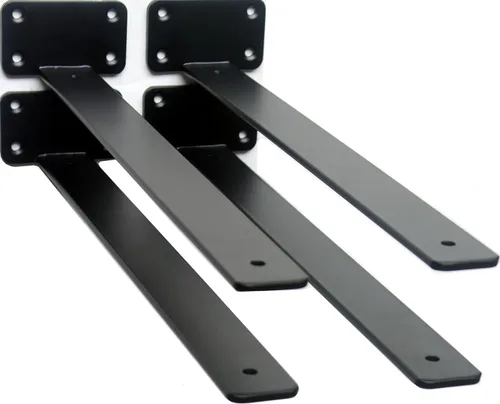 Miniatura 53 de Paquete de 2 - Soportes de estante en L ocultos negros de 4 pulgadas (1/5 pulgada de grosor) Soportes de estante flotante de hierro Soportes