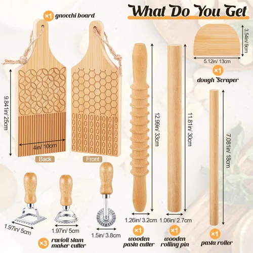 Miniatura 2 de Tioncy Juego de 9 herramientas de ravioles de pasta hechos a mano, juego de moldes de raviolis de tablero de ñoquis de madera para herramientas
