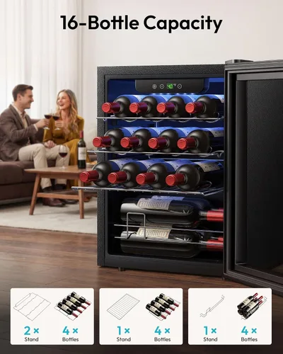 Miniatura 4 de EUHOMY 16 Bottle Wine Cooler Refrigerator, Compressor Wine Fridge with Glass Door, Freestanding Wine Cellar with Digital Temp Control & LED Light