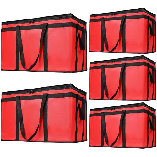 Bodaon Paquete de 5 bolsas aisladas para entrega de alimentos, bolsa XXXL sin fondo duro, color rojo
