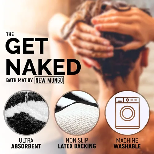 Miniatura 4 de New Mungo Alfombra de baño con texto en inglés «Get Naked», color negro, con letras blancas para decoración de apartamentos, divertida alfombra