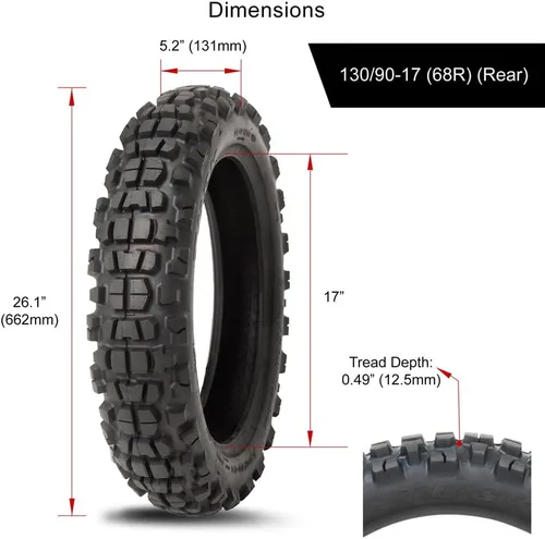 Miniatura 8 de Tusk Waypoint Adventure - Neumático de motocicleta (juego de neumáticos 90/90-21 (54R)/130/90-17 (68R) tipo tubo)