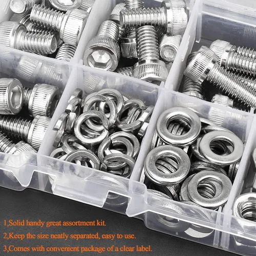 Miniatura 6 de HELIFOUNER 140 piezas M6 x 0.315 in /0.394 in /0.472 in /0.630 in /0.787 in, cabeza hexagonal, tornillos métricos, arandelas, tuercas, kit
