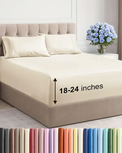 Miniatura 15 de Sábanas King divididas con bolsillos extra profundos, sábanas transpirables y refrescantes de 5 piezas, sábanas de lujo para hotel, suaves, sin 22