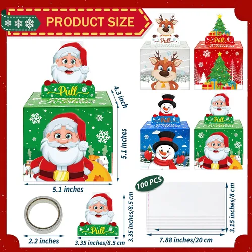 Miniatura 2 de Paquete de 4 cajas de dinero de Navidad para tirar de regalo en efectivo, árbol de Navidad, muñeco de nieve, Papá Noel y alce, cajas de regalo
