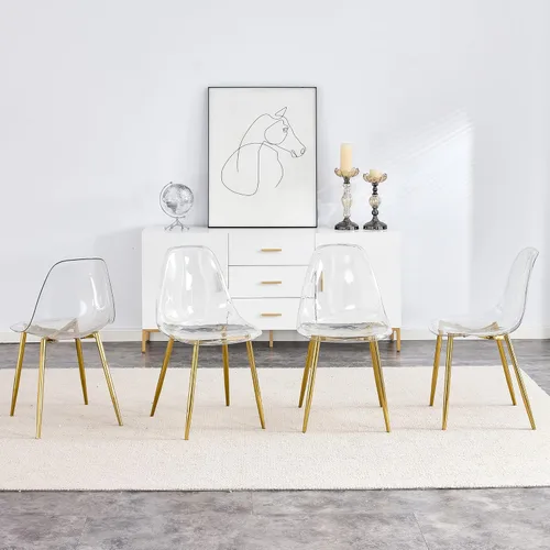 Miniatura 2 de Juego de 4 sillas de comedor transparentes, sillas de acrílico transparente con patas de metal, sillas de cocina modernas, ideales para mostrador