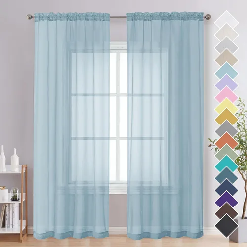 Miniatura 243 de OVZME - Cortinas traslúcidas blancas de 45 pulgadas de largo, 2 paneles, cortinas de gasa con bolsillo para barra para ventanas pequeñas, cada una