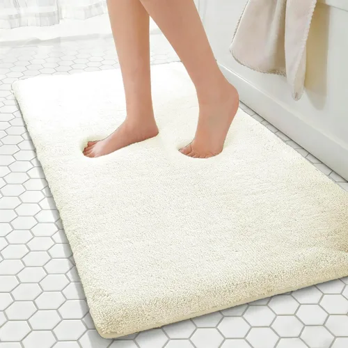 Miniatura 24 de MINIDEAR - Alfombras de baño 24x17 beige - Tapete de baño de espuma elástica gruesa, ultra suave y pachona, antideslizante, de secado rápido