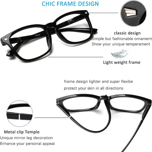 Miniatura 2 de Henotin - Juego de 4 gafas de lectura con bloqueo de luz azul para mujeres y hombres, con bisagra de resorte para computadora, anti rayos UV, Mezcla