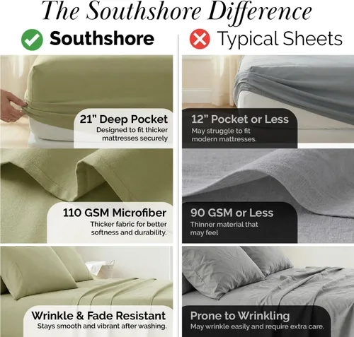 Miniatura 133 de Southshore Fine Living, Inc. Juego de 7 piezas de sábanas King divididas para cama ajustable, juego de sábanas King divididas con bolsillo de 21