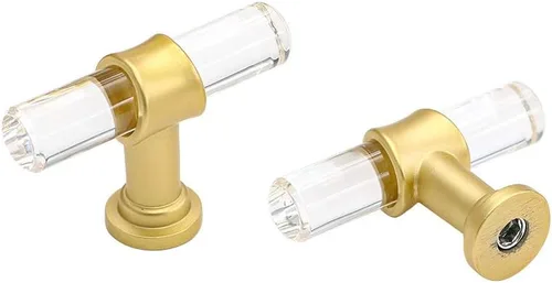 Miniatura 17 de homdiy LS9165GD76 - Tiradores acrílicos de latón cepillado para cajones, manijas de gabinete transparentes para cajones de tocador, manijas