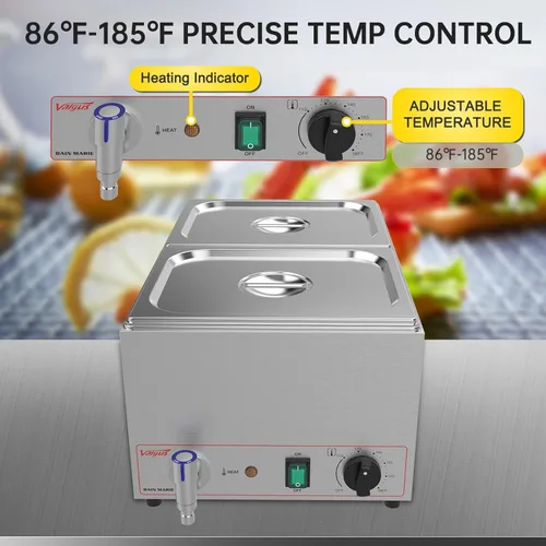Miniatura 3 de Valgus Bain Marie Buffet de acero inoxidable de grado comercial, 2 secciones, 19 cuartos de galón, calentador de alimentos, mesa de vapor con tapa