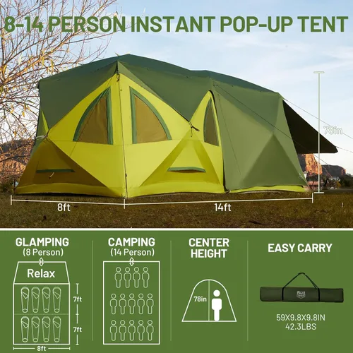 Miniatura 3 de TIMBER RIDGE Tienda de campaña desplegable instantánea para 4/6/8 personas, fácil instalación de 60 segundos, resistente a la intemperie, tienda