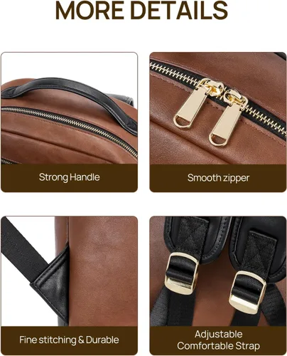 Miniatura 3 de Telena Mochila de cuero para laptop para mujeres y hombres, bolsa de computadora de 15 pulgadas, estilo vintage, trabajo, negocios, para profesores
