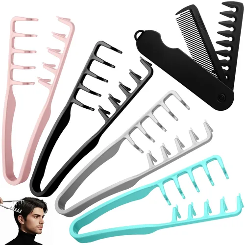 Miniatura 7 de Thenshop Juego de 5 peines de textura voluminizadora para hombres y mujeres, peines de pelo plegables de viaje dos en uno de dientes finos anchos