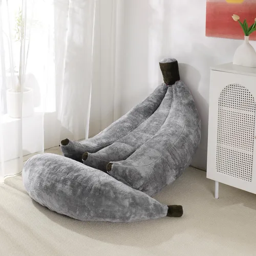 Miniatura 12 de Sofá de frijoles con otomana IEVENW en forma de banana, sofá de piso con reposapiés, cómodo sofá cama convertible para adultos, sofá de felpa