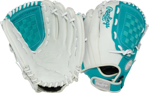 Miniatura 15 de Rawlings Guante de sóftbol juvenil Shut Out Negro/Blanco Web de barra doble de poste único