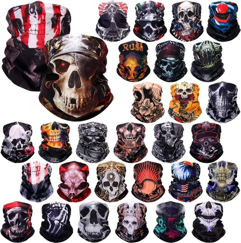 Tarpop 30 máscaras faciales de Halloween para el trabajo, calavera, polaina, sin costuras, pasamontañas, cubrebocas, bandana para la cabeza