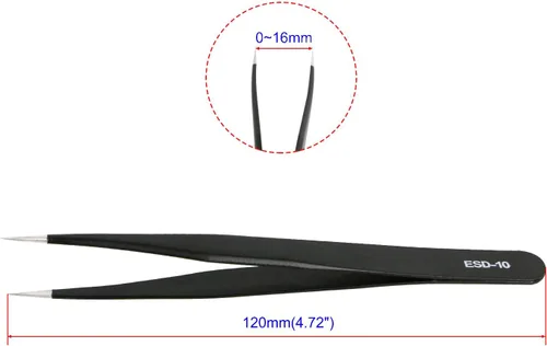 Miniatura 2 de Aoje-Link ESD-10 - Pinzas profesionales con tecnología de precisión antiestática, punta recta no magnética, revestimiento de plástico de acero