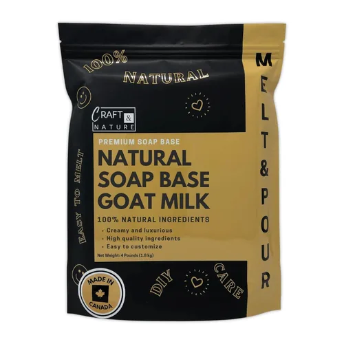Craft & Nature - Base para jabón de glicerina de leche de cabra sin fragancia, 100% natural, 4 libras, para derretir y verter para la elaboración de