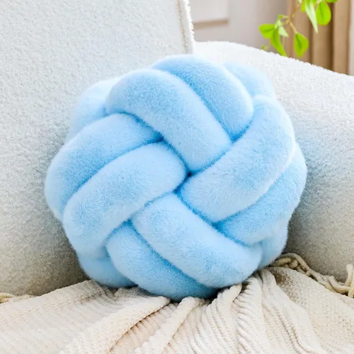Miniatura 14 de Almohada de nudo de bola, cojín decorativo redondo para arrojar, almohada de felpa suave beige anudada de 8 pulgadas, cojín decorativo de nudo