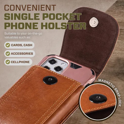 Miniatura 4 de Funda de cuero genuino para cinturón de hombre, funda para cinturón de teléfono celular con clip para cinturón para iPhone 17 Pro Max 16 Plus 15 Pro