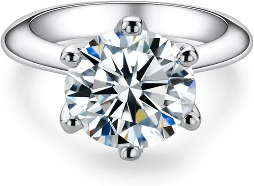 AnuClub 1235CT Anillo solitario de moissanita de seis puntas, anillo de plata de ley 925, regalo para boda, compromiso y aniversario con certificado