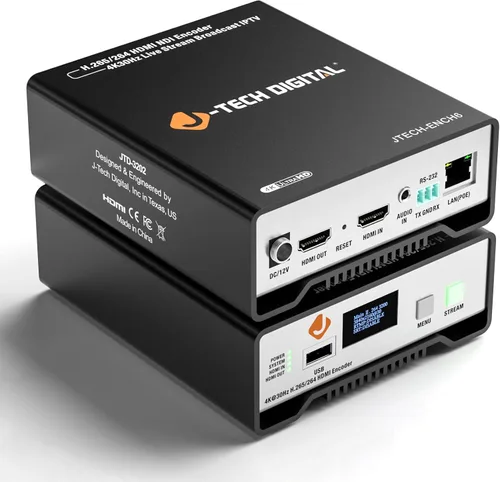 J-Tech Digital Codificador HDMI IPTV con NDI 4K 30Hz H.264 H.265, codificador IPTV con audio incrustado y PoE, soporta UDP, HTTP, RTSP, RTMP, ONVIF,