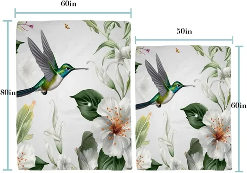 Miniatura 4 de TheBlackSpot Manta de franela de forro polar suave y cómoda con diseño de flores y hojas verdes, diseño de lirio y colibrí, para decoración de sofá