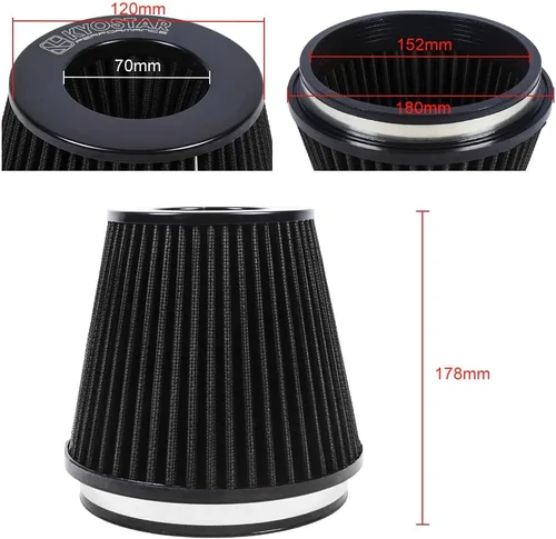 Miniatura 3 de Filtro de aire universal de alto flujo de 6 pulgadas y 5.984 in, entrada de aire frío de cono reutilizable, alto rendimiento, lavable, kit de aire