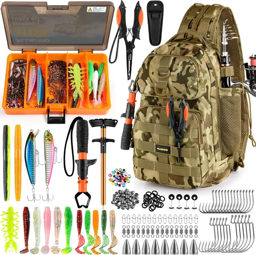 Miniatura 11 de PLUSINNO Bolsa Impermeable Tipo Bandolera para Aparejos de Pesca con Cajas de Aparejos y Portacañas, Regalos para Hombres con Señuelos, Alicates