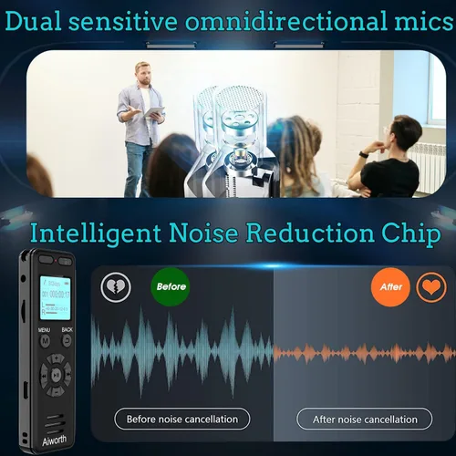 Miniatura 7 de Grabadora de voz digital de 136 GB, grabadora activada por voz para conferencias y reuniones - Aiworth 9860 horas de grabadora de audio de sonido