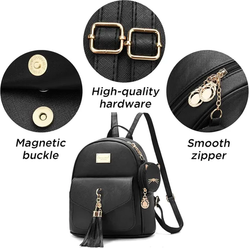 Miniatura 7 de I IHAYNER Mochila de moda para niñas, mini monedero, mochila pequeña de cuero para adolescentes, niñas con monedero